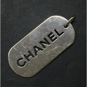 CHANEL Silver Pendant Charm Dog Tag for Necklace Keychain Bag Charm etc Logo